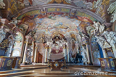 Interior view of University of Wroclaw and magnificent decoration of Aula Leopoldina, Poland Editorial Stock Photo