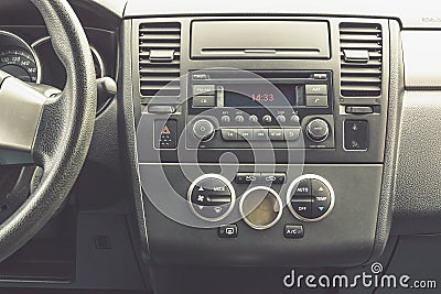 Interior view of vehicle. Modern technology car dashboard close up. Climate Stock Photo