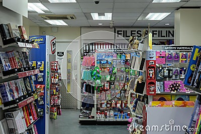 Interior view of a well known book and newsagents showing the variety of products on display. Editorial Stock Photo