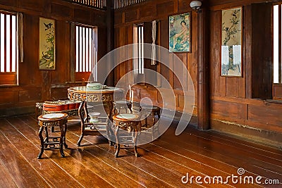 Interior of a vintage thai house Editorial Stock Photo