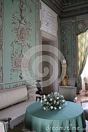 Interior of Vranov nad DyjÃ­ Chateau with wall clock Editorial Stock Photo