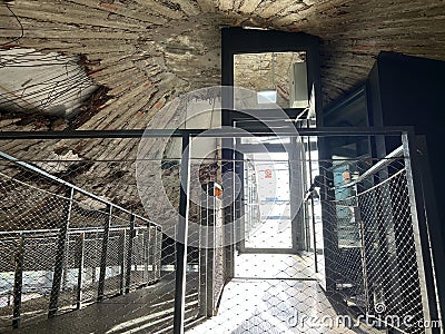 The interior of the Vukovar water tower with the staircase and installations, Croatia / UnutraÅ¡njost vukovarskog vodotornja Editorial Stock Photo