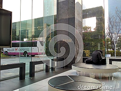 Interior of waiting room hall, glasses, Osaka 2016 Editorial Stock Photo