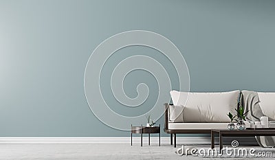 Interior wall mock up with Scandinavian style sofa with coffe table. Minimalist interior design. 3D illustration Cartoon Illustration