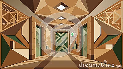 The interior walls feature intricate geometric patterns created from recycled paper and cardboard adding an artistic Vector Illustration