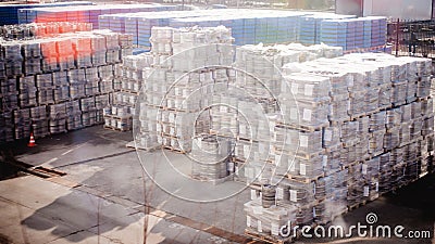 Interior warehouse. pallets with bottles stand in rows stock Stock Photo