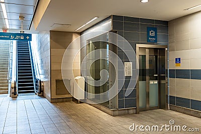 Waterfront Station escalator and elevator. Skytrain Canada Line subway. Vancouver, Canada. Editorial Stock Photo