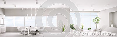 Interior of white apartment panorama 3d render Stock Photo