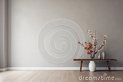 decor vase interior table space contemporary house copy plaster wall design home. Generative AI. Cartoon Illustration