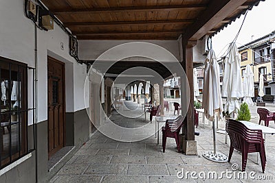 Interior of the wooden arcades in the square of the sculptor Aniceto Marinas, example of the typical and traditional architecture Editorial Stock Photo