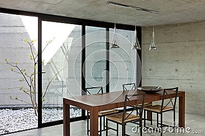 Interior, wooden dining table Stock Photo