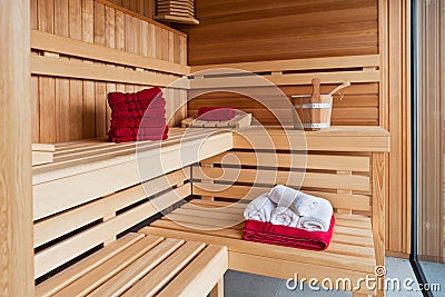 Interior of a wooden sauna Stock Photo