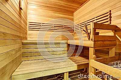 Interior of a wooden sauna Stock Photo