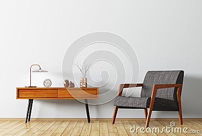 Interior with wooden side table and armchair 3d rendering Stock Photo