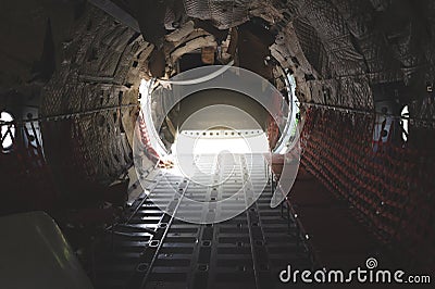 The interior of the wreckage a military airplane Stock Photo