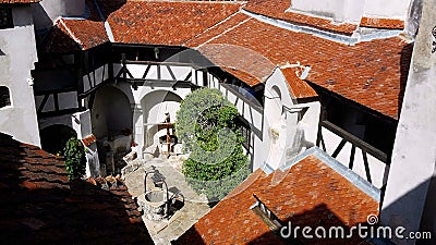 Interior yard of the Bran castle known as Dracula`s castle, Romania Editorial Stock Photo