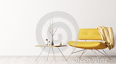 Interior with yellow armchair and coffee table 3d rendering Stock Photo