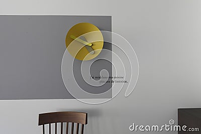 Interior with yellow clock on the monochrome wall Editorial Stock Photo