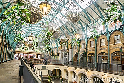 Interiors Christmas ornament on the ceiling for season greeting in Covent Garden for people celebration Editorial Stock Photo