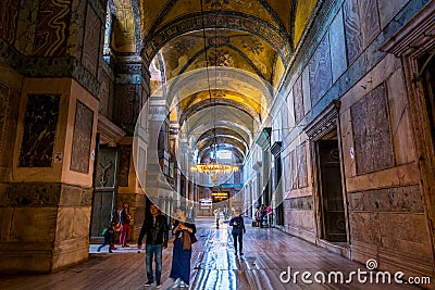 Interiors of Hagia Sophia, the former Greek Orthodox Christian patriarchal cathedral, later an Ottoman imperial mosque and now a Editorial Stock Photo