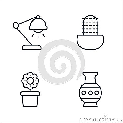 Interiors line icons. linear set. quality vector line set such as vase, flower pot, cactus Vector Illustration