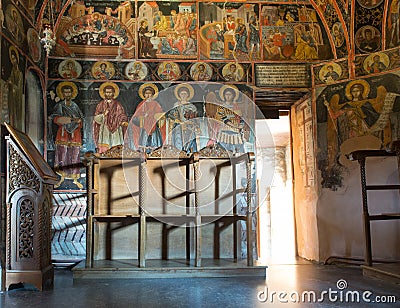 Interiors of the Monastery of the Holy Trinity in Meteora Stock Photo