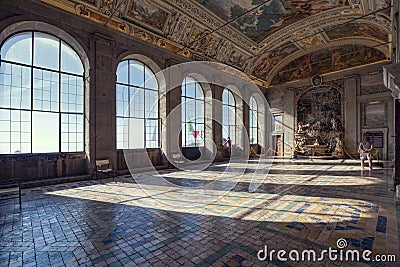 Interiors of the Palazzo Farnese. The Salone di Ercole is a large rooms beautifully frescoed. Editorial Stock Photo