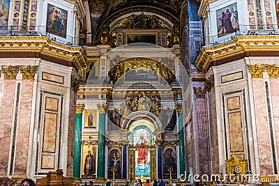 Interiors of Saint Isaacâ€™s Cathedral or Isaakievskiy Sobor, one of the most important neoclassical monuments of Russian Editorial Stock Photo