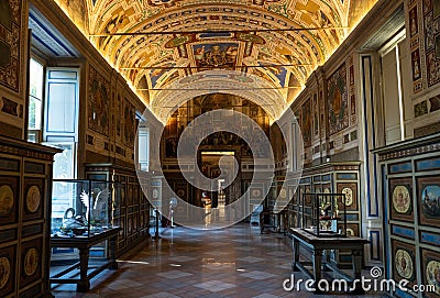 Interiors of Vatican museum. No people in the halls of Museum of Vatican. Beautiful paintings Editorial Stock Photo