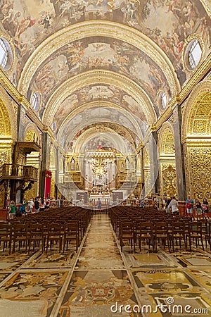 Interiour of the beautiful catholic church Saint John in Valletta Editorial Stock Photo