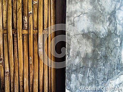 Interlaced bamboo craft texture with concrete Stock Photo