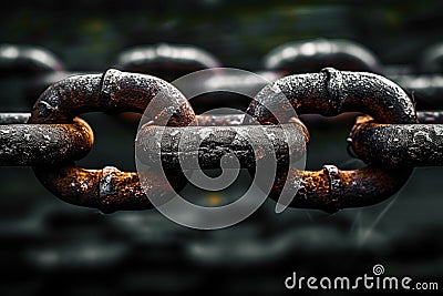 Interlocked rusty chains visually express strength and unity in teamwork Stock Photo