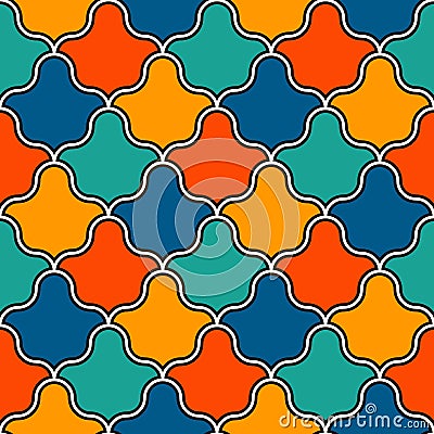 Interlocking figures tessellation background. Repeated geometric shapes. Ethnic mosaic ornament. Oriental wallpaper Vector Illustration