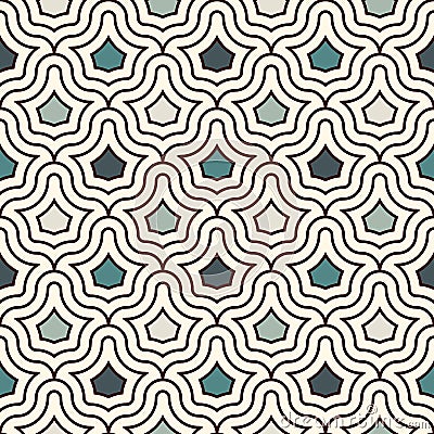 Interlocking figures tessellation background. Repeated geometric shapes. Ethnic mosaic ornament. Oriental wallpaper Vector Illustration