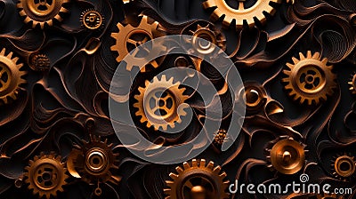 Interlocking gears and swirling abstract design symbolizing complexity precision teamwork movement and innovation Stock Photo