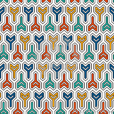 Interlocking three pronged blocks background. Winder keys motif. Ethnic seamless surface pattern with geometric figures. Vector Illustration