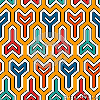 Interlocking three pronged blocks background. Winder keys motif. Ethnic seamless surface pattern with geometric figures. Vector Illustration