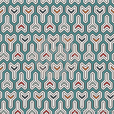 Interlocking three pronged blocks background. Winder keys motif. Ethnic seamless surface pattern with geometric figures Vector Illustration