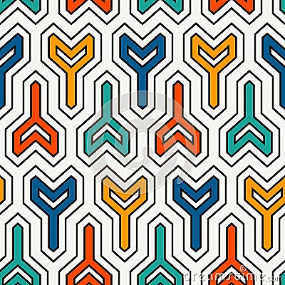 Interlocking three pronged blocks background. Winder keys motif. Ethnic seamless surface pattern with geometric figures. Vector Illustration