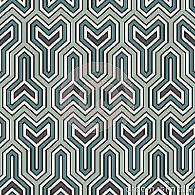 Interlocking three pronged blocks background. Winder keys motif. Ethnic seamless surface pattern with geometric figures Vector Illustration