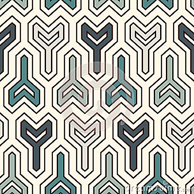 Interlocking three pronged blocks background. Winder keys motif. Ethnic seamless surface pattern with geometric figures Vector Illustration