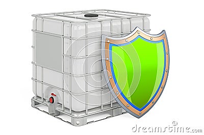 Intermediate bulk container with shield, 3D rendering Stock Photo
