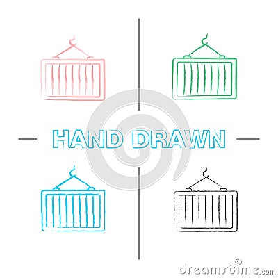 Intermodal container hand drawn icons set Vector Illustration