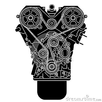 Internal combustion engine, as seen from in front. Vector Illustration