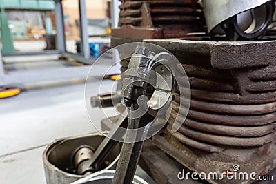 Internal combustion engine disassembled, piston, connecting rods, rings Stock Photo