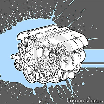 Internal combustion engine from the machine Vector Illustration