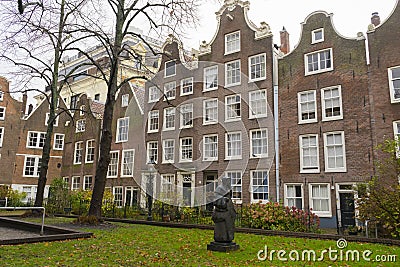 The internal courtyard of Begijnhof in Amsterdam Editorial Stock Photo