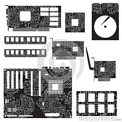Internal desktop computer components and circuits Vector Illustration