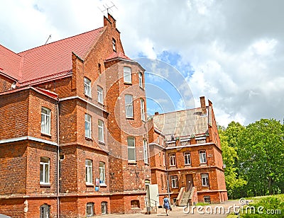 Internal facade of the central city hospital former House of the Poor, 1908. Sovetsk, Kaliningrad region Editorial Stock Photo