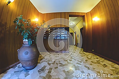 Internal interior of the entrance of a residential multi-storey building Stock Photo